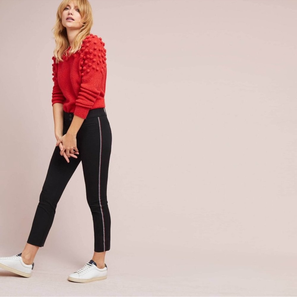 ANTHROPOLOGIE The Essential Slim Side-Stripe Trousers - Black - Sz 0